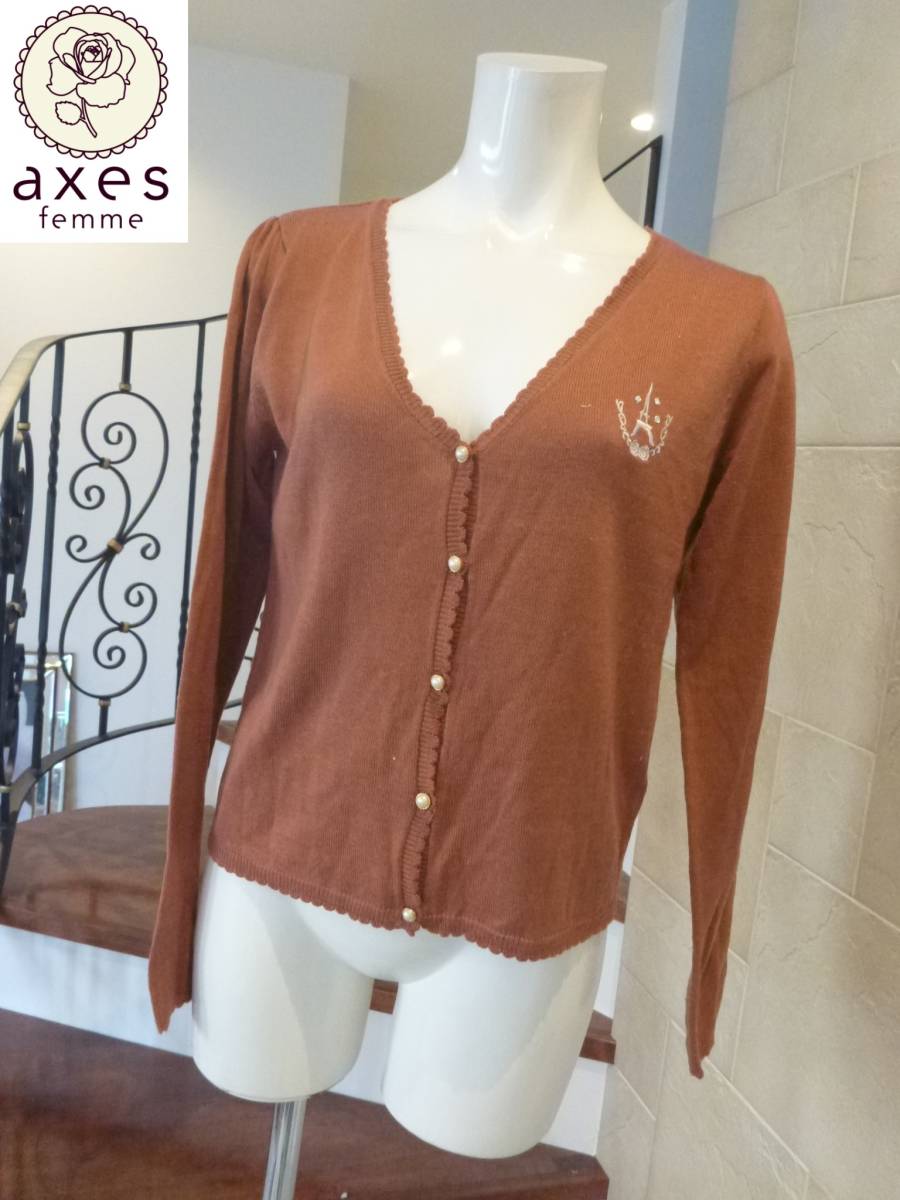 axes femme アクシーズファム ★エンジ 長袖 カーディガン M拍卖