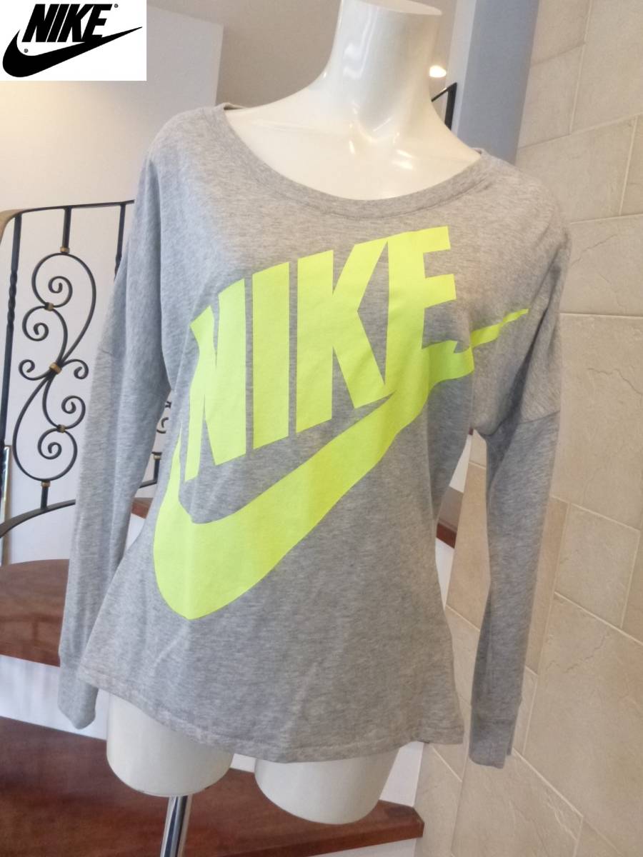 美品 NIKE ナイキ★ グレー 蛍光イエロー ドルマン袖 Tシャツ S拍卖