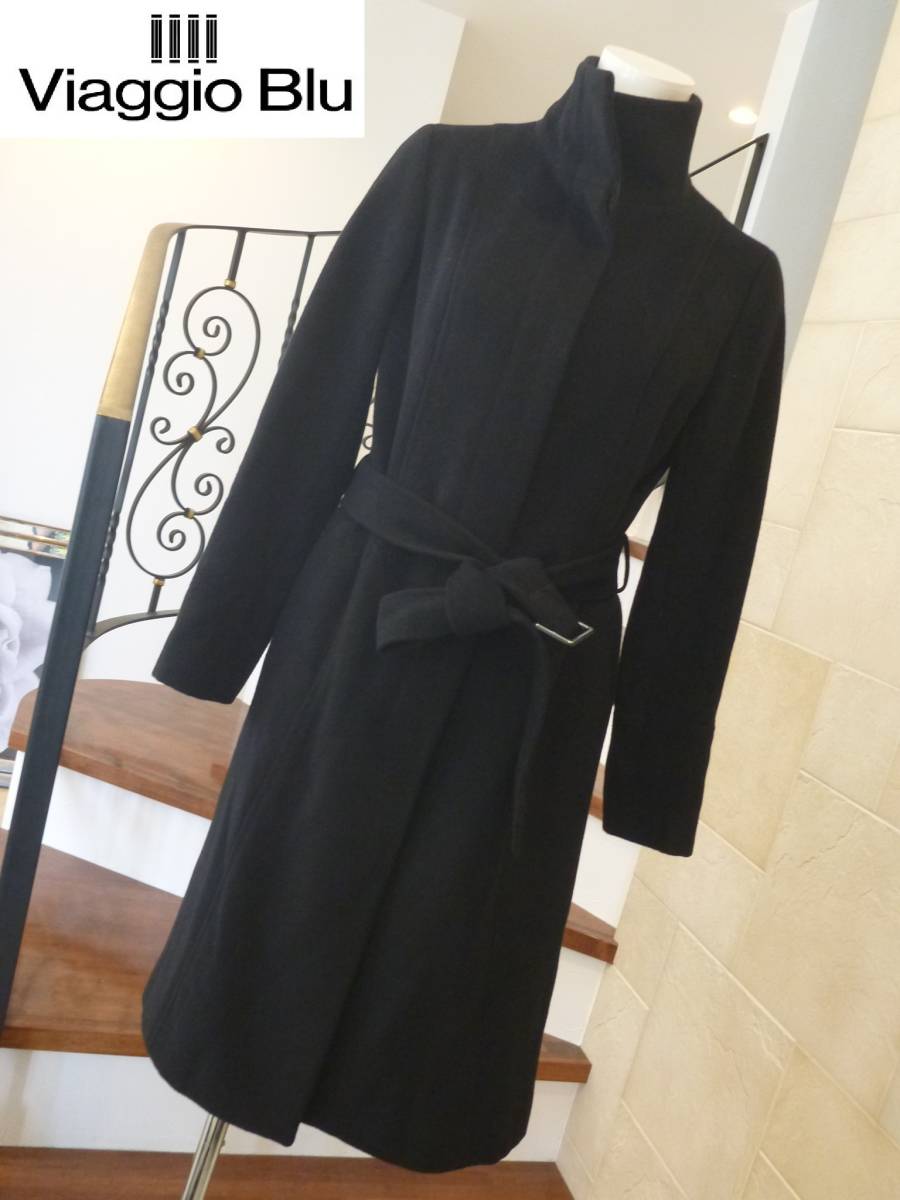 6.5万 美品 Viaggio Blu ビアッジョブルー 黒 ブラック ロングコート 2 M相当拍卖