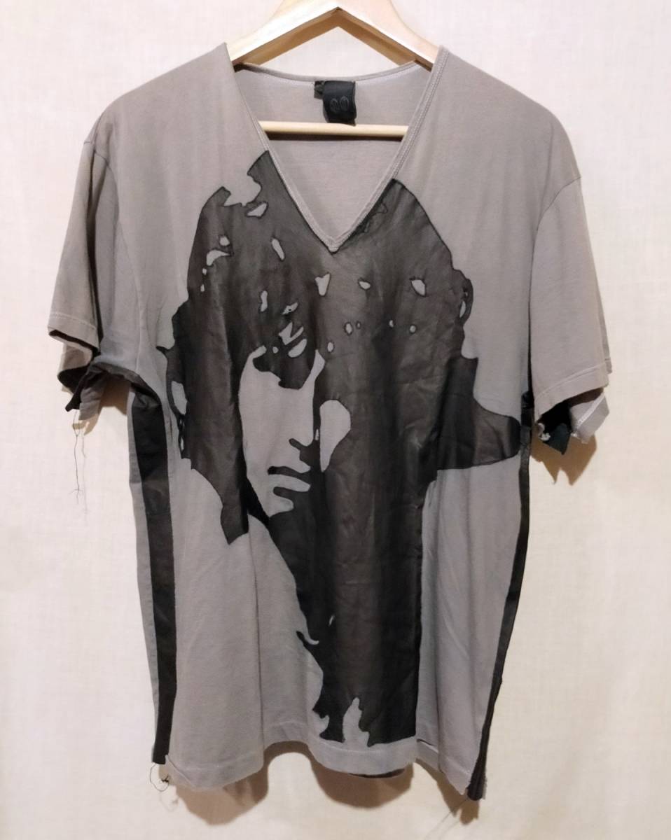 レア ジムモリソン レザー Tシャツ Vネック 48 L グレー 黒 古着 ビンテージ 一点物 バンドT ロックT 希少 Jim Morrison The Doors nirvana拍卖