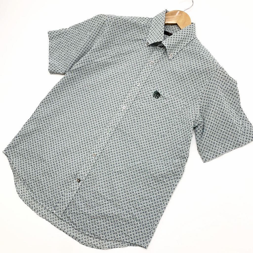 ダックス DAKS グレー 半袖シャツ チェックシャツ 総柄 細身 Mサイズ ボタンダウン 【細身 カジュアルアイテム♪】オンワード樫山■AE137拍卖