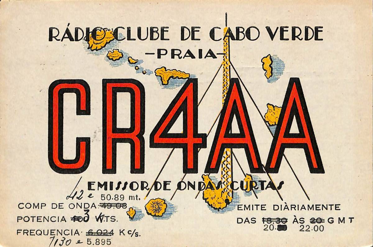 ①BCL★入手困難★希少ベリカード★CR4AA★カーボヴェルデ放送★RADIO CLUBE DE CABO VERDE★アフリカ★大西洋★ポルトガル領★1952年 拍卖