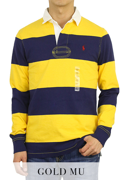 新品 アウトレット A053 XXLサイズ ボーダー 長袖 ラガーシャツ polo ralph lauren ポロ ラルフ ローレン GOLD 拍卖