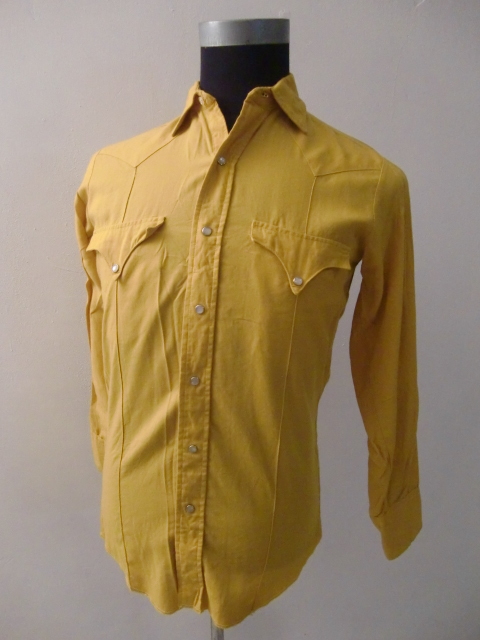 送料無料 60's VINTAGE TEM-TEX マスタード 14ハーフ ウエスタン ウエスタン シャツ ンテージ フラップポケット スナップ 60年代 アーカイ拍卖