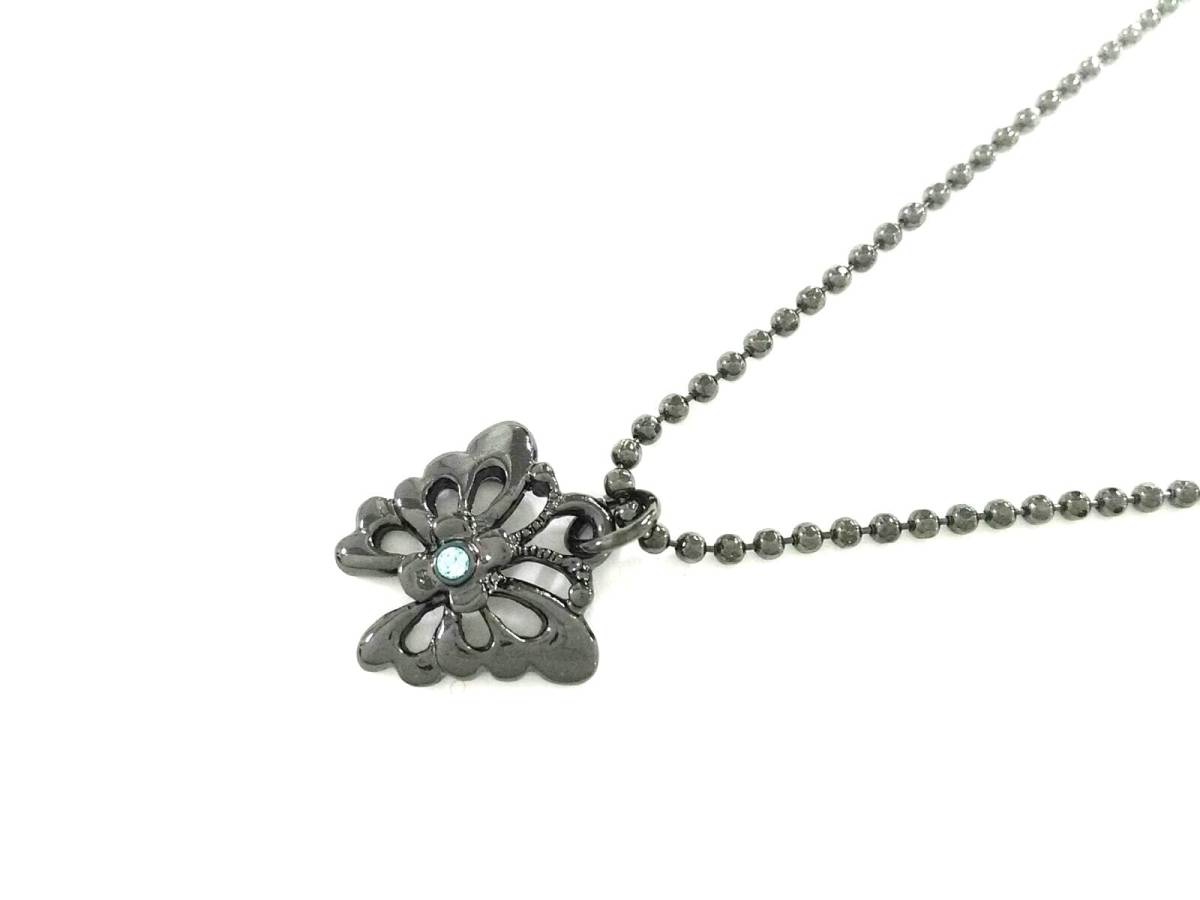 $ 極美品 $ ◆ アナスイ ◆ ANNA SUI ◆ 蝶 チェーン ネックレス ◆ バタフライ型 × ラインストーン ◆ 黒 メタリックブラック◆ 送料無料拍卖