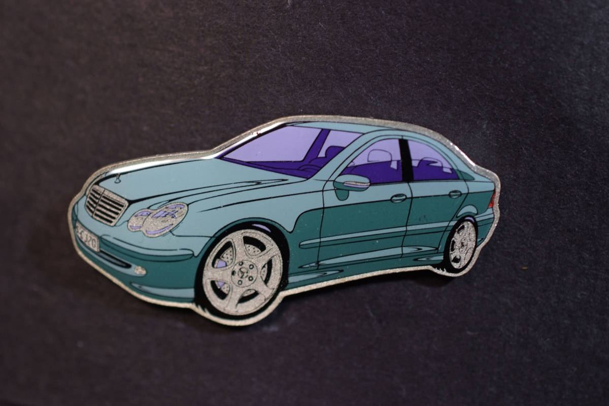 〇 Mercedes ピンバッジ Cクラス W203 青緑 W38mm 純正台紙付 benz ocitye 独メルセデスベンツ スポーツライン C180 c200 C280 c320拍卖