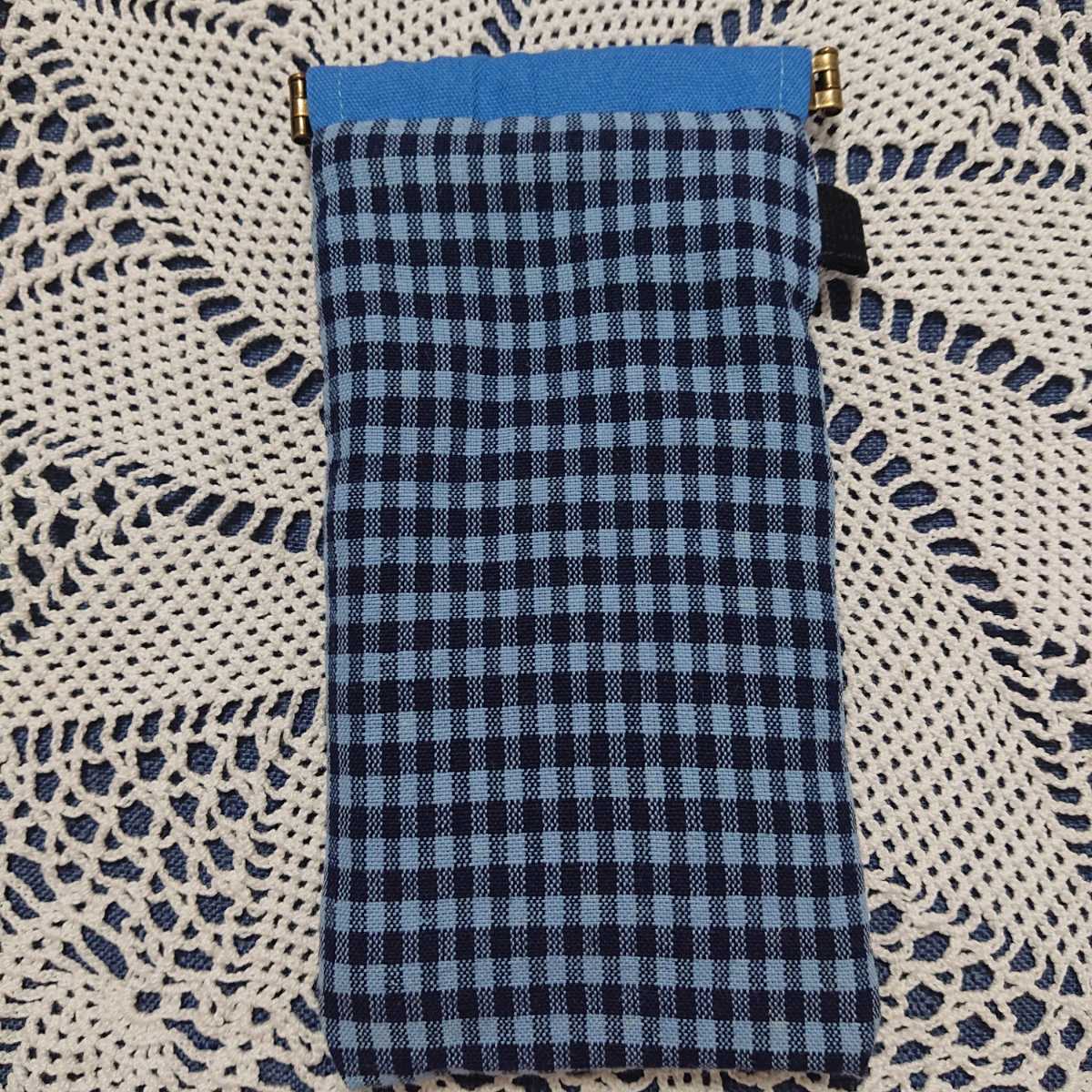 ぺたんこメガネケース ハンドメイド★バネ口 青 黒 紺 男の子 男性 ポケット付き★眼鏡入れ ペン入れ 拍卖