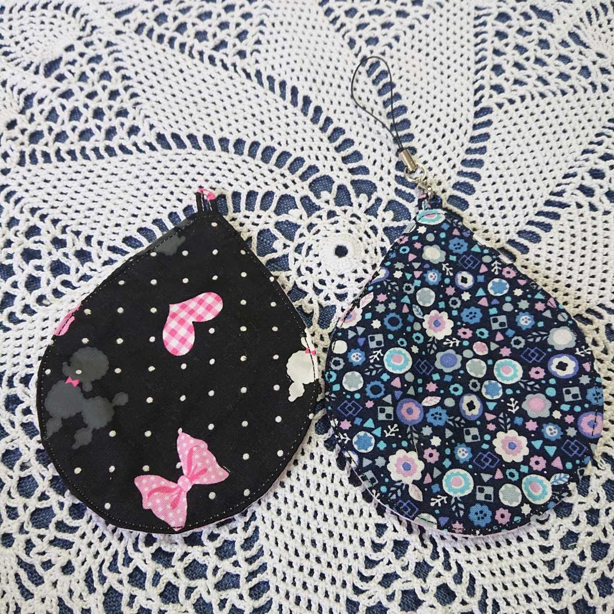 【在庫処分!】ミニ ハンカチ ストラップ ハンドメイド★犬×黒 青×花柄 カニカン 拍卖