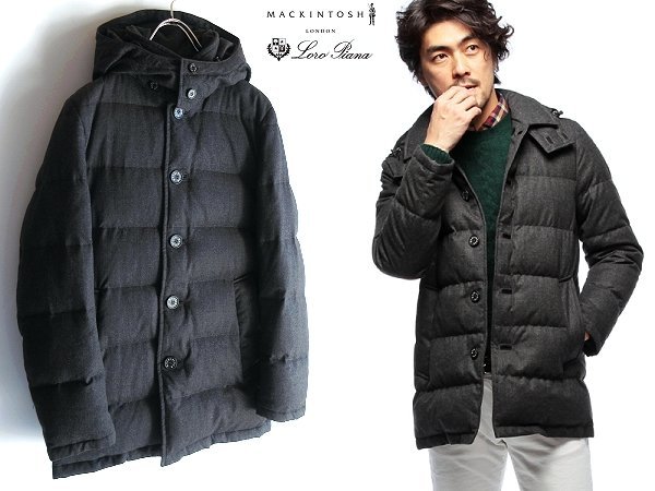 定価179300円 MACKINTOSH Loro Piana マッキントッシュ ロロピアーナ AUCHAVAN ストームシステム フード付 ウール ダウンコート 36 グレー拍卖