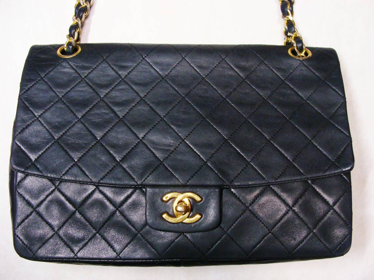 CHANEL シャネル ◇ シープ レザー 羊 革 マトラッセ W ダブル チェーン CC ターンロック ショルダー ハンド バッグ 鞄拍卖