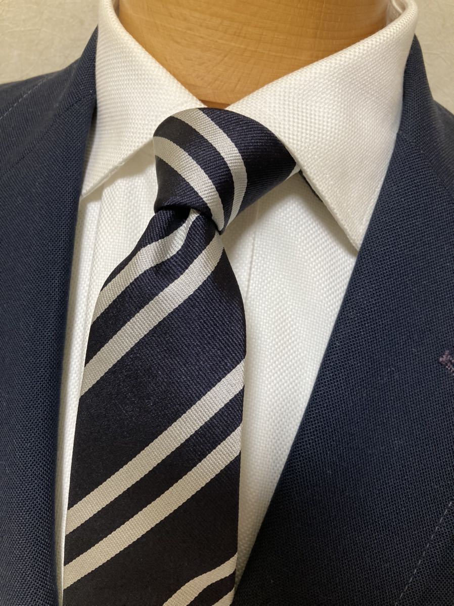 【美品】VANNERS イングランド 日本製高級シルク 定番ネイビーストライプ拍卖