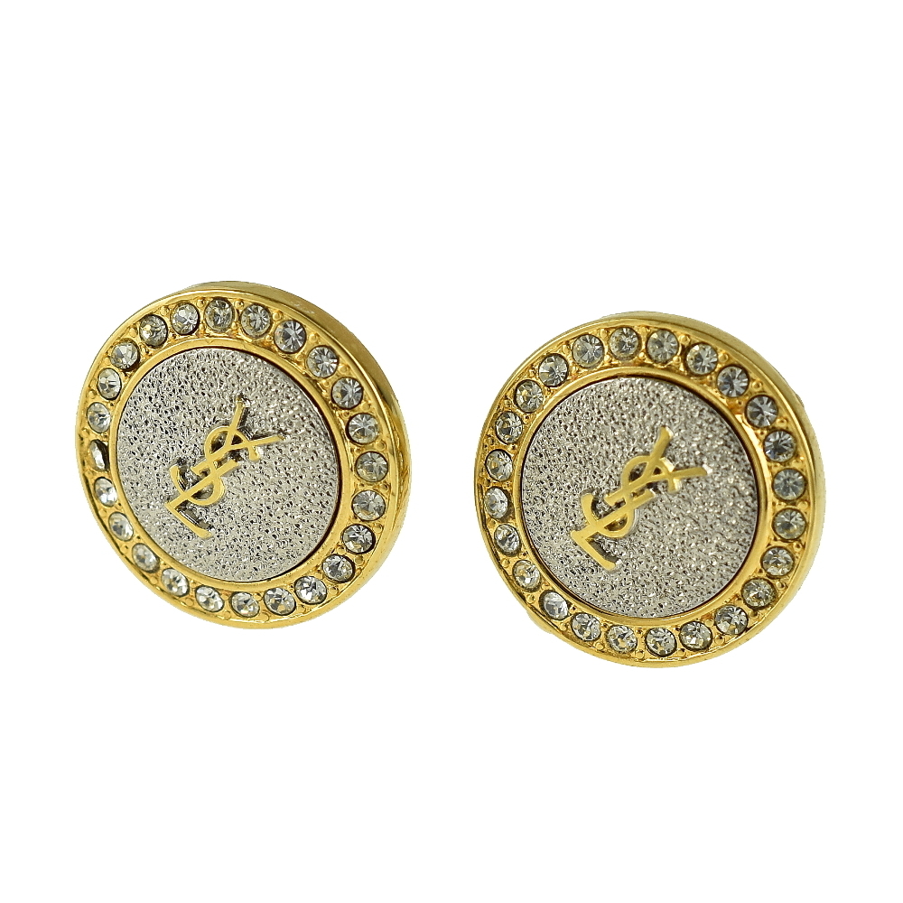 イヴ・サンローラン ロゴモチーフ ラインストーン イヤリング ゴールド A600-0-01240拍卖