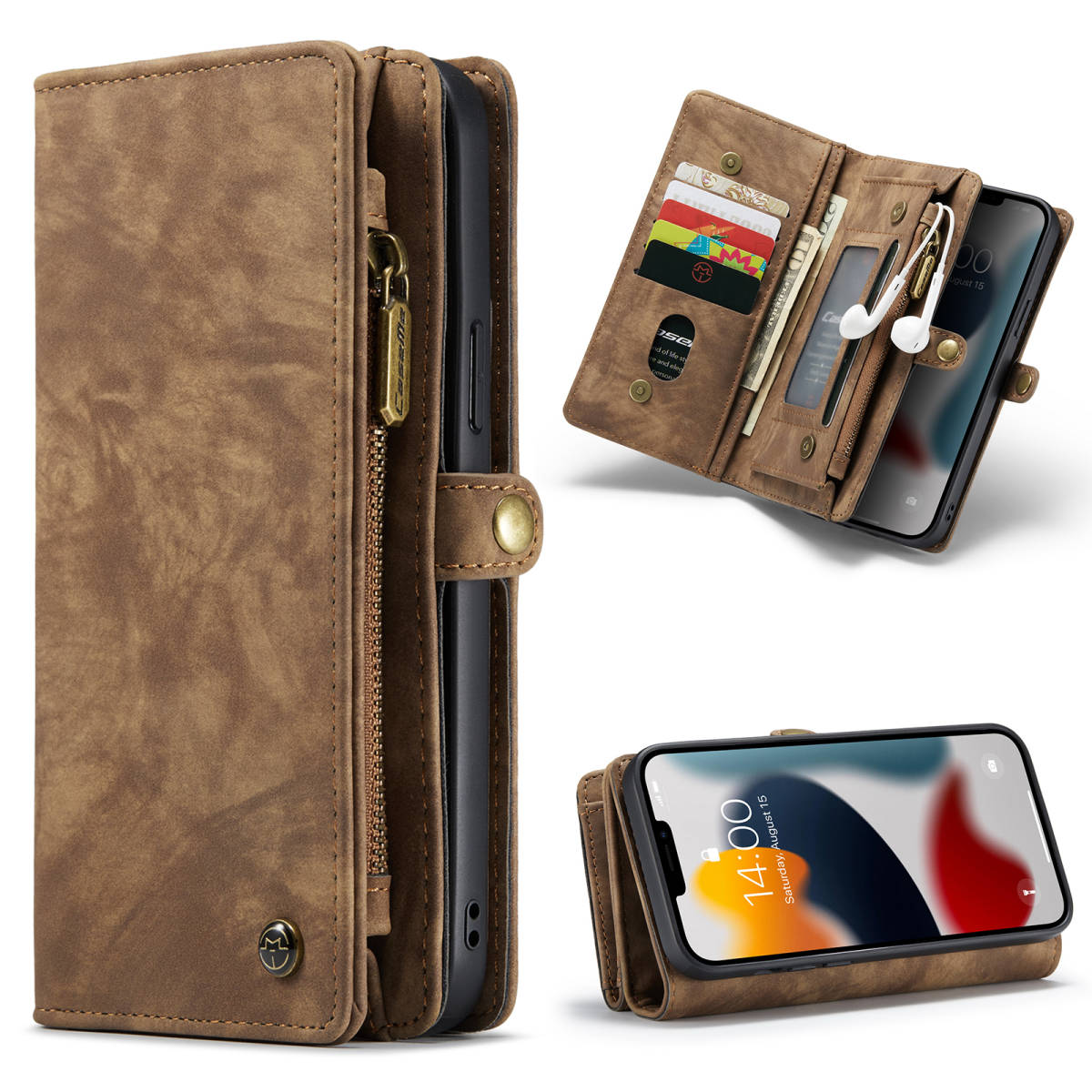 iPhone 13 pro max レザーケース iPhone13 pro max カバー 手帳型 お財布付き カード収納 ファスナー付き 財布型拍卖