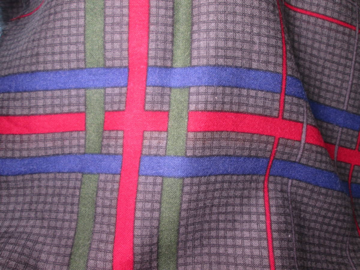 ☆正規品 フランス製 Per Spook グレーグリーン赤青チェック 大判ストール SILK35% WOOL65% 美品拍卖