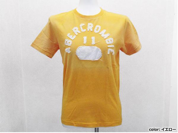 Abercrombie レディース対応ロゴ貼付けTシャツ 黄イエロー boysS / アバクロ半袖Tee 女性 男子供拍卖