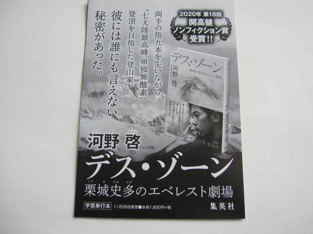 非売品 デス・ゾーン 栗城史多のエベレスト劇場 河野 啓 開高健ノンフィクション賞受賞作 フライヤー・小冊子 集英社拍卖