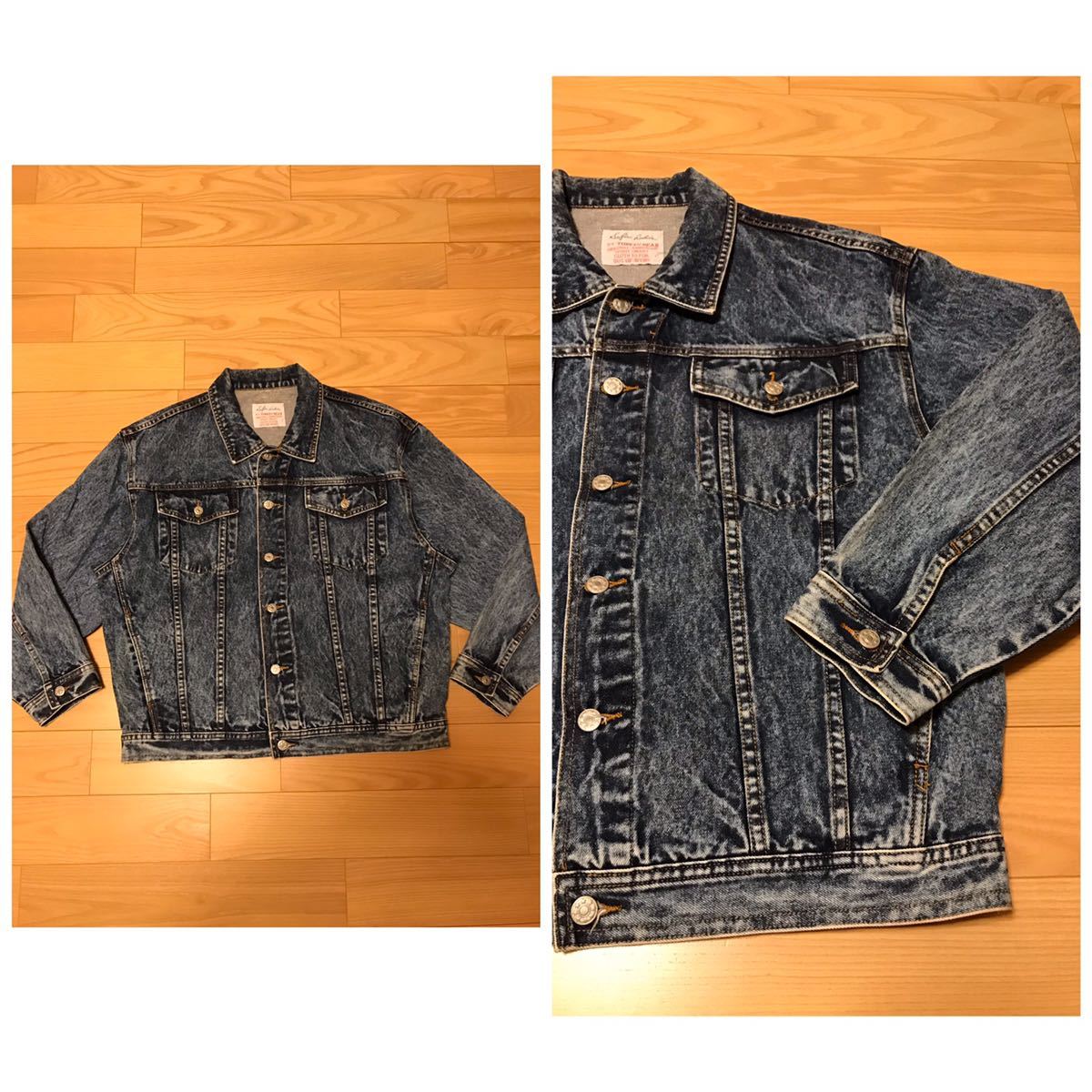美品☆80-90s TURKEY BEAR/オーバーサイズL 激ケミカルウォッシュ・デニムジャケット ビンテージジージャン 横広&太目アーム BIGシルエット拍卖
