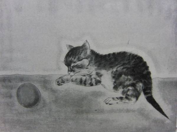 藤田 嗣治、猫6、1929年発行・骨董画集画、新品額装 送料無料、ami5拍卖