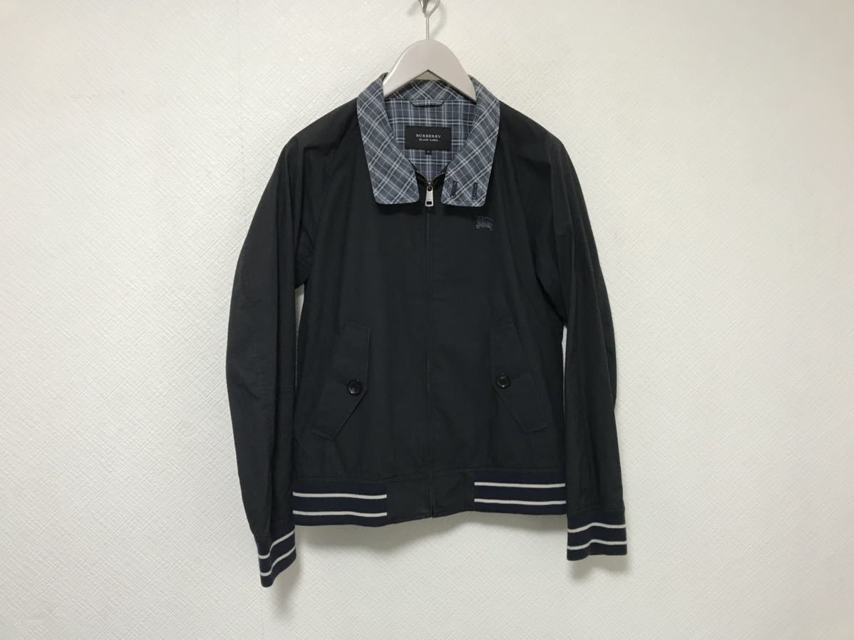 本物バーバリーブラックレーベルBURBURRYコットンチェック柄スウィングトップリブジャケットメンズ黒ブラックM拍卖
