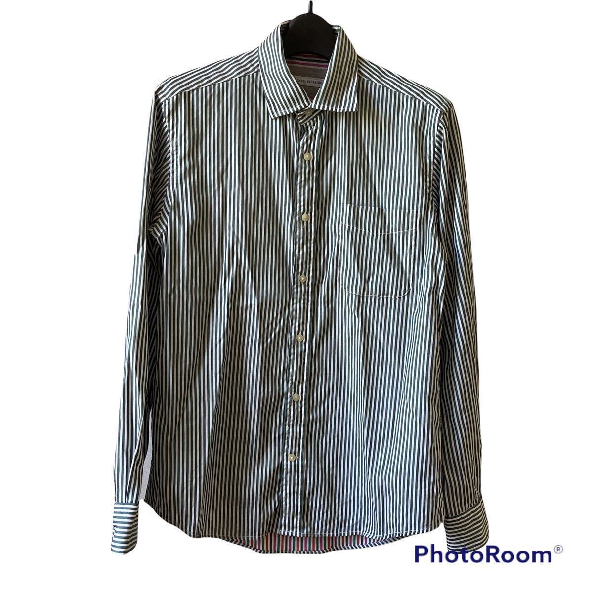 【送料無料】UNITED ARROWS green label relaxing / ユナイテッドアローズ グリーンレーベル ストライプシャツ 長袖 グリーン 緑 メンズ S拍卖