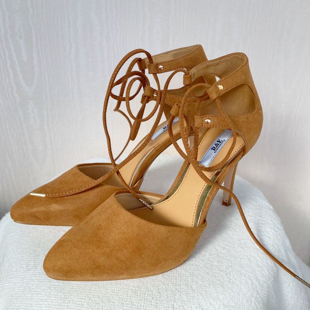 R&E レディース パンプス キャメル 23.5cm アングルレースアップ セパレート 未使用品拍卖