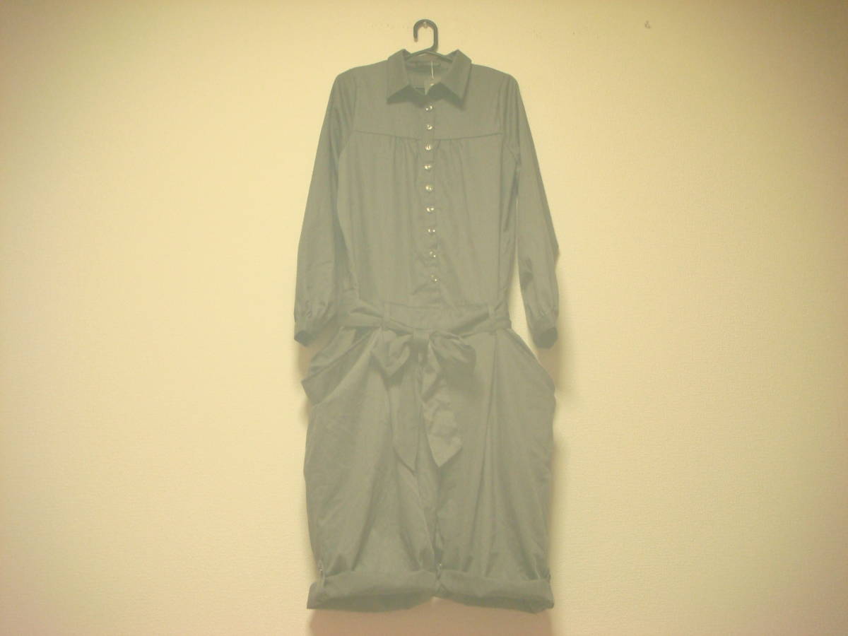 ロールアップ おリボン付き ひざ丈 オールインワン グレー タグ付き未使用 新品拍卖