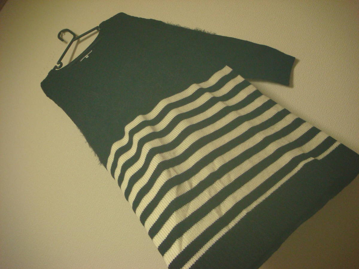 大きいサイズのかたにも グローバルワーク ケーブル編み ゆったり ボーダー ニット ワンピース 黒 美品 ML LL3L4L拍卖