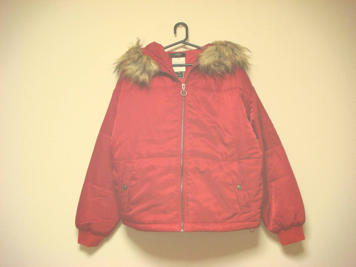 大きいサイズの方にも ファーフード付き 中綿コート ジャケット 赤 L LL タグ付き未使用 新品拍卖