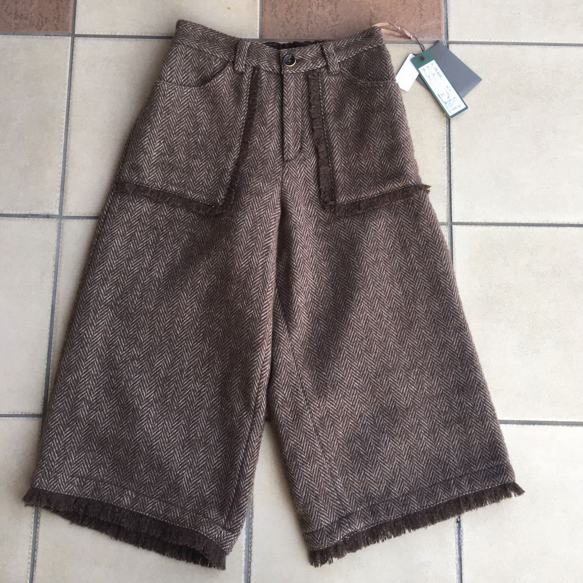 新品タグ 未着 ANGELINA アンジェリーナ あむう 毛混 フリンジヘリンボーンパンツ サイズM~L 茶系拍卖