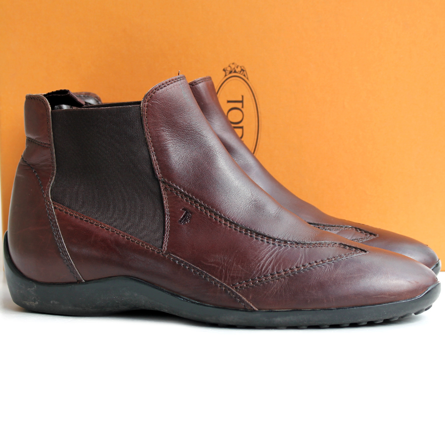 イタリア製★トッズ TOD'S★サイドゴアブーツ 7=26 ショートブーツ ドライビング レザー ブラウン メンズ p v-897拍卖