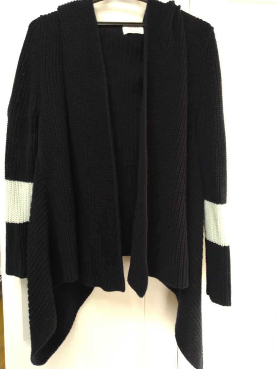 美品  PLST プラステ ドレープニット カーディガン  ネイビーホワイト サイズ 2拍卖