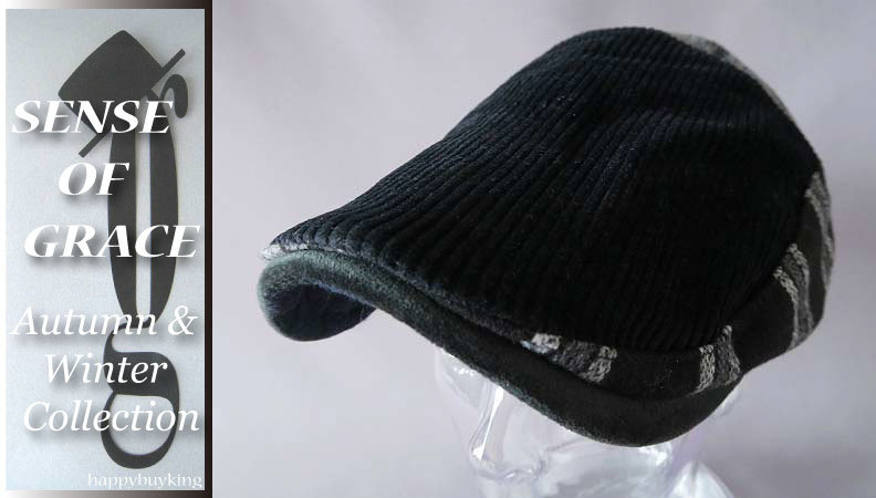 grace 大きいサイズ★コーデュロイビッグハンチング【黒/XL】新品 定価¥4600 パッチワーク サイズ調節可能 男女兼用 センスオブグレース拍卖