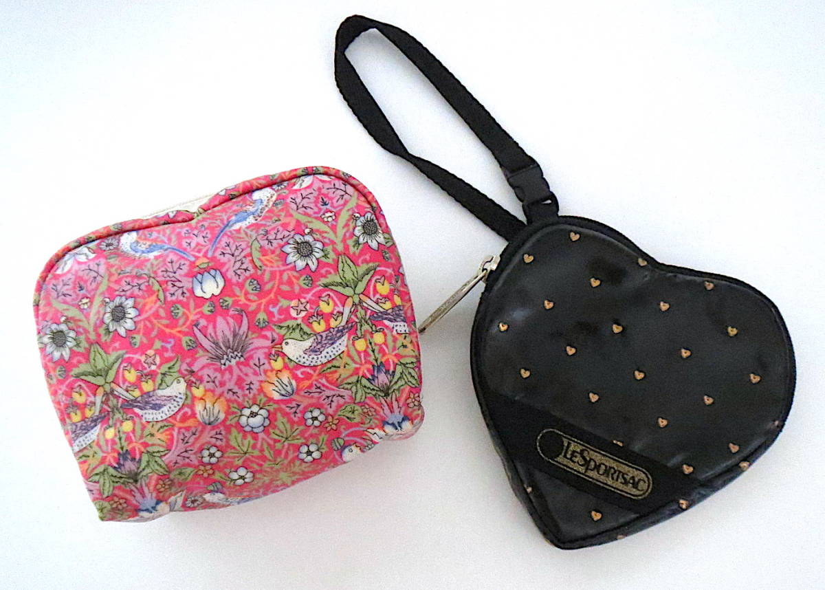 二点以上で送料無料! L29 LeSportsac レスポートサック ミニポーチ コインケース ハート 小物入れ 四角 ピンク ブラック 花柄拍卖