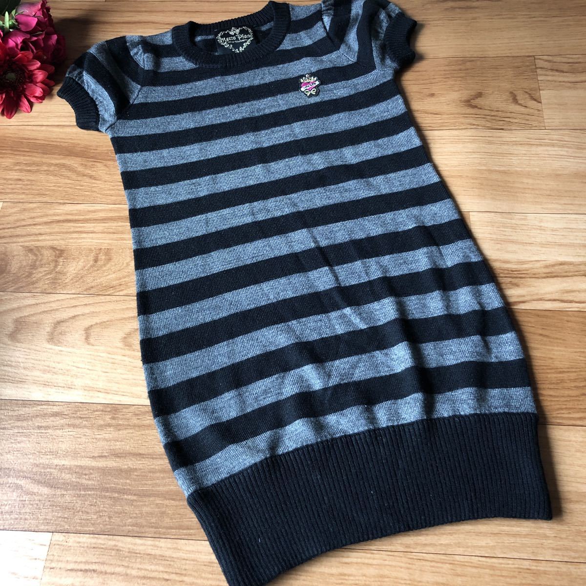 mezzo piano sweet couture メゾピアノ スィートクチュール 半袖 ニットワンピース L ボーダー チュニック拍卖