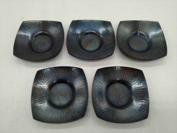 鎚起銅器 玉川堂 5客 セット 茶托 まとめ 茶器 共箱 (21_1009_11)拍卖