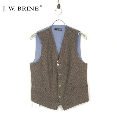 【定価2.2万・新品・S】J.W.BRINE(ジェイ ダブリュ ブライン)ジャガードコットン シングル4Bジレ 52737 ブラウン拍卖