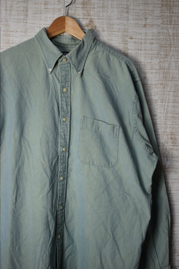 ☆ビッグサイズ US古着 ノーブランド デニムシャツ 内側切り替えデザイン グリーン緑×ブルー青【XL 17-17.5】コットン ◆3183◆拍卖