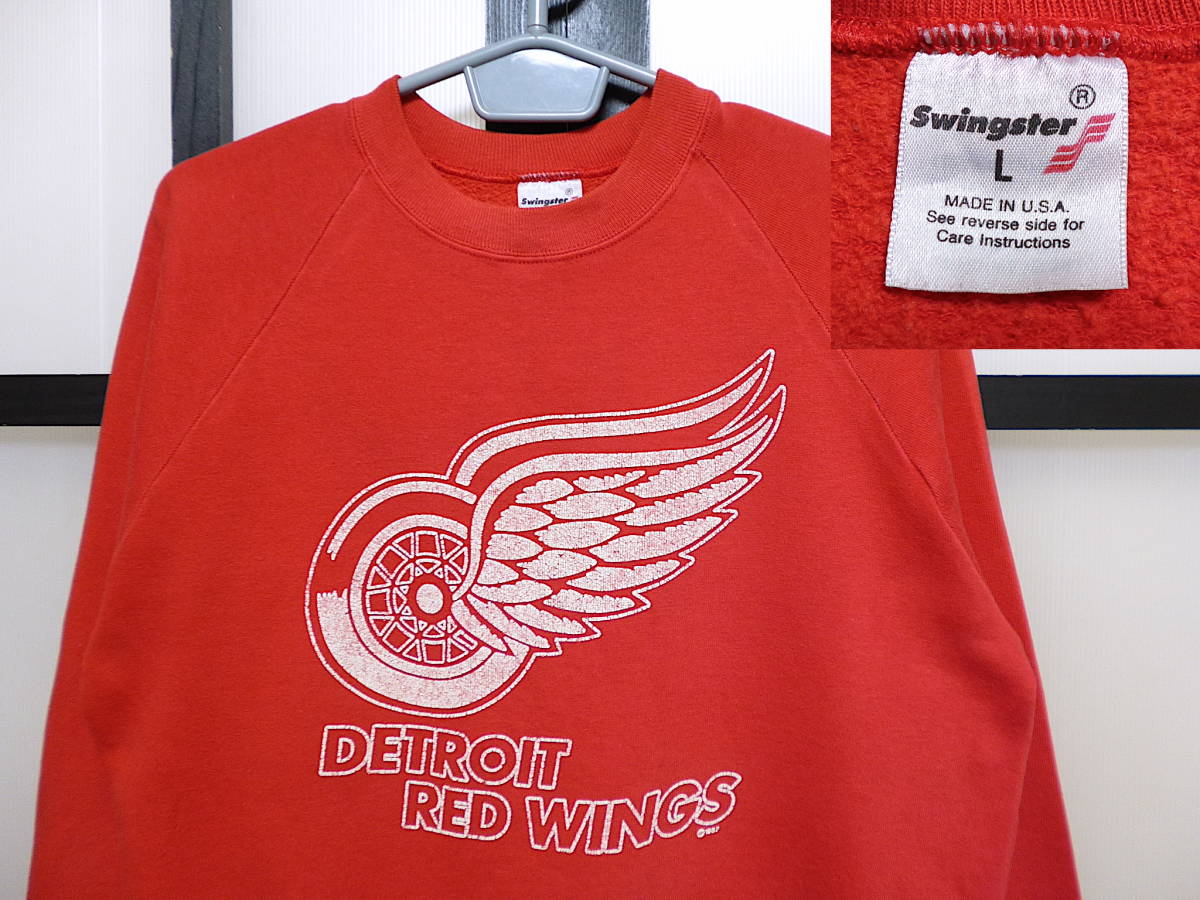 US古着 80s NHL デトロイト レッドウィングス ロゴ スウェット USA製 / 80年代 Detroit Red Wings スィングスター スエット アメリカ製拍卖