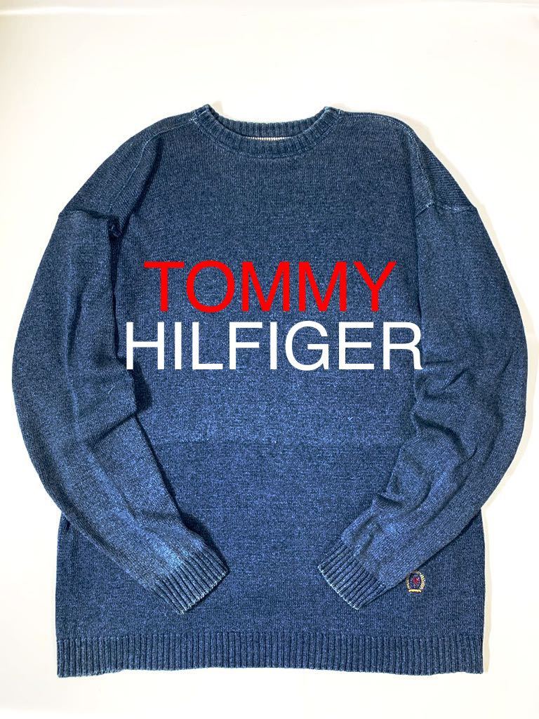 希少 90's VINTAGE 90年代 TOMMY HILFIGERインディゴ コットンセーター コットンニット L ビッグシルエット オールド トミーヒルフィガー拍卖