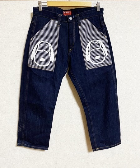 美品☆【児島ジーンズ×PEANUTS】 ストライプ×スヌーピー インディゴ染め 濃紺デニムパンツ 32 KOJIMA GENES ピーナッツ SNOOPY拍卖