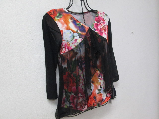 新品◎社交ダンストップス ◎チュール重ね素敵 黒 ブラックXマルチカラー 拍卖