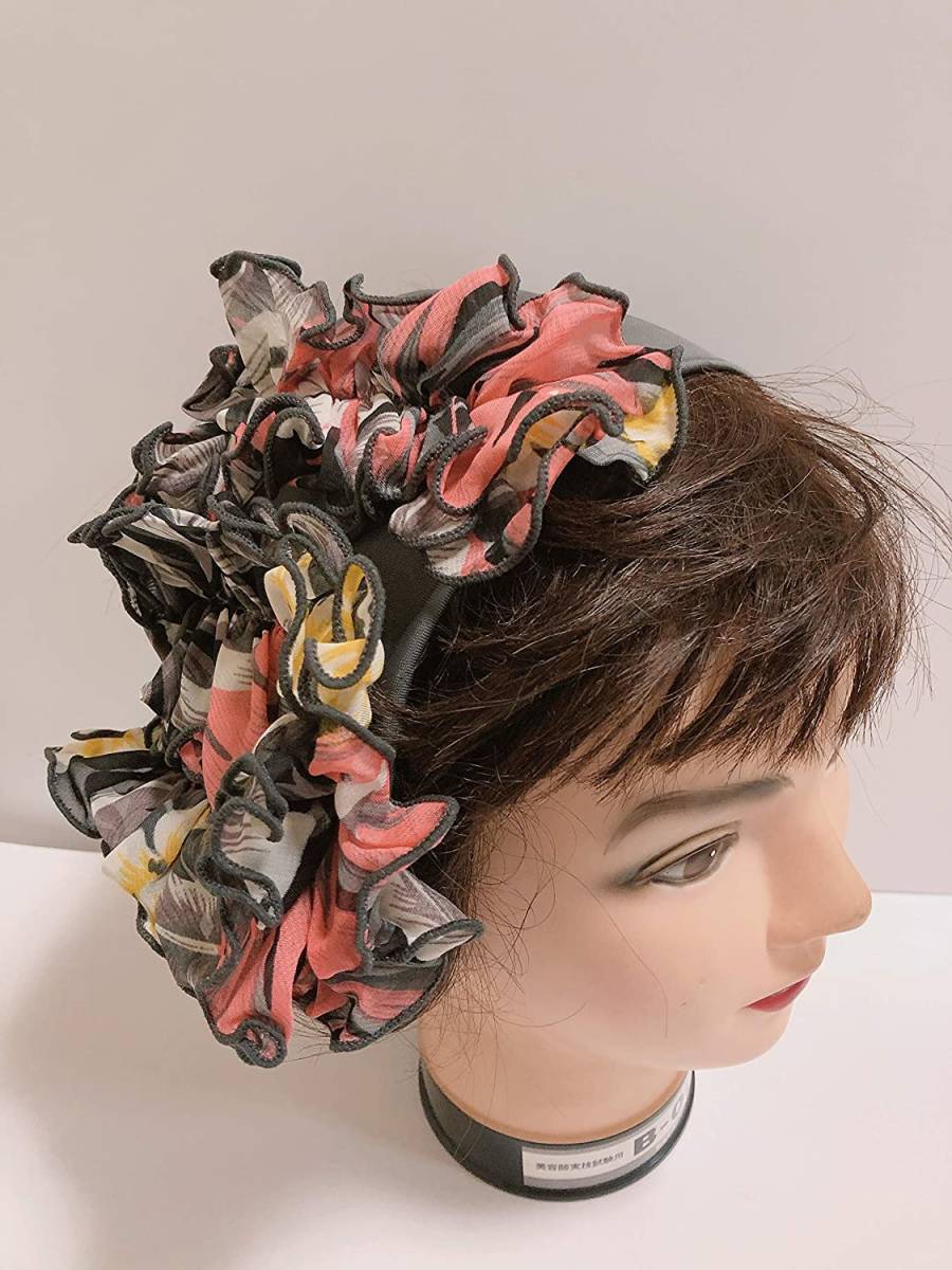 新品◎送料無料◎ヘアーバンド ターバン でネックスカーフ ◎プリント花Xグレー拍卖