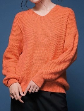 ベルメゾン スタイルノート エアリーウール混 Vネックニット L L~LL位 橙拍卖