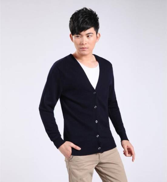 ◎冬暖か着心地の良い紳士用カシミヤ混・カーディガンL 黒拍卖