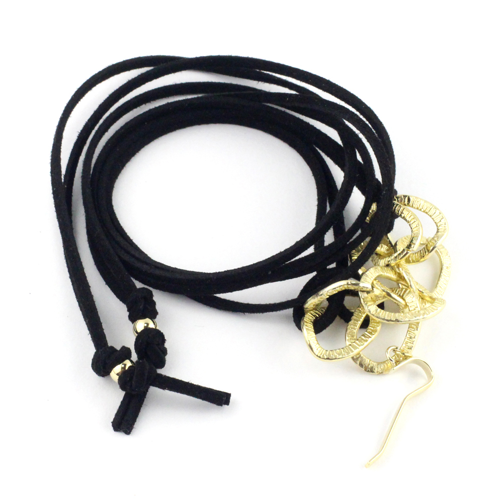 ポニーフック/スエード調 紐 リボン ゴールドチェーン pn118☆黒/ ヘアワイヤー ヘアアクセサリー 髪飾り拍卖