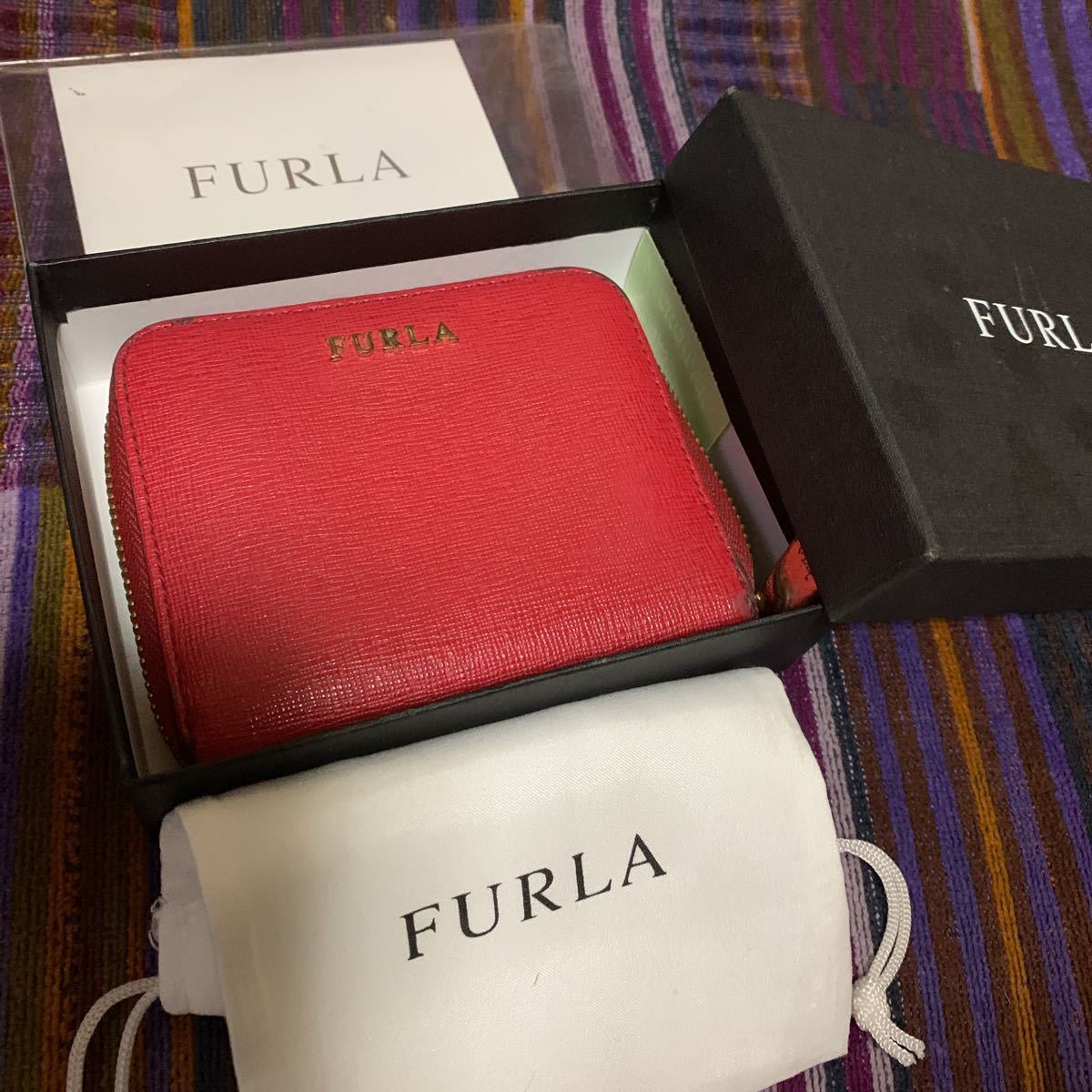 FURLA フルラ☆財布☆レッド/ブラウン☆外寸約11×9.5×2.4cm☆最終拍卖