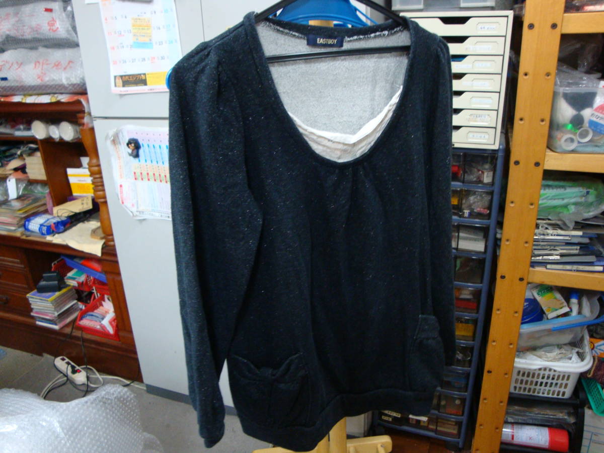 女性用 トレーナー 長袖 Lサイズ 綿100% ブラック ラメ入り 別布付き 定型外郵便拍卖