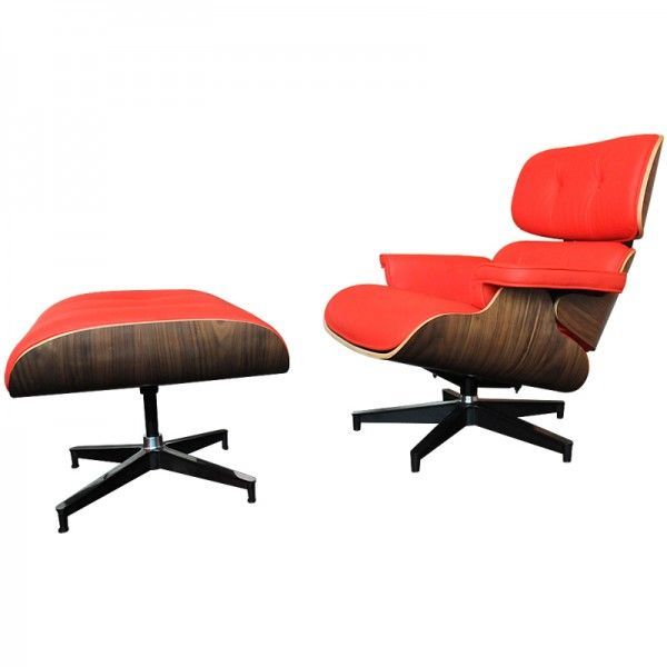 イームズラウンジチェア オットマン チャールズ&レイ・イームズ PU仕様 レッド×ウォールナット ソファ ソファー sofa拍卖
