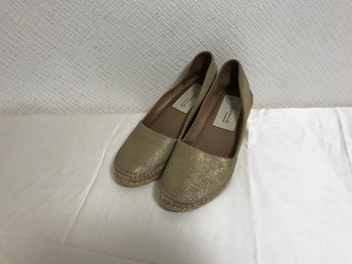 美品本物ガイモgaimo本革レザーエスパドリーユサンダルパンプス靴シューズゴールド金23cmレディーススペイン製36拍卖