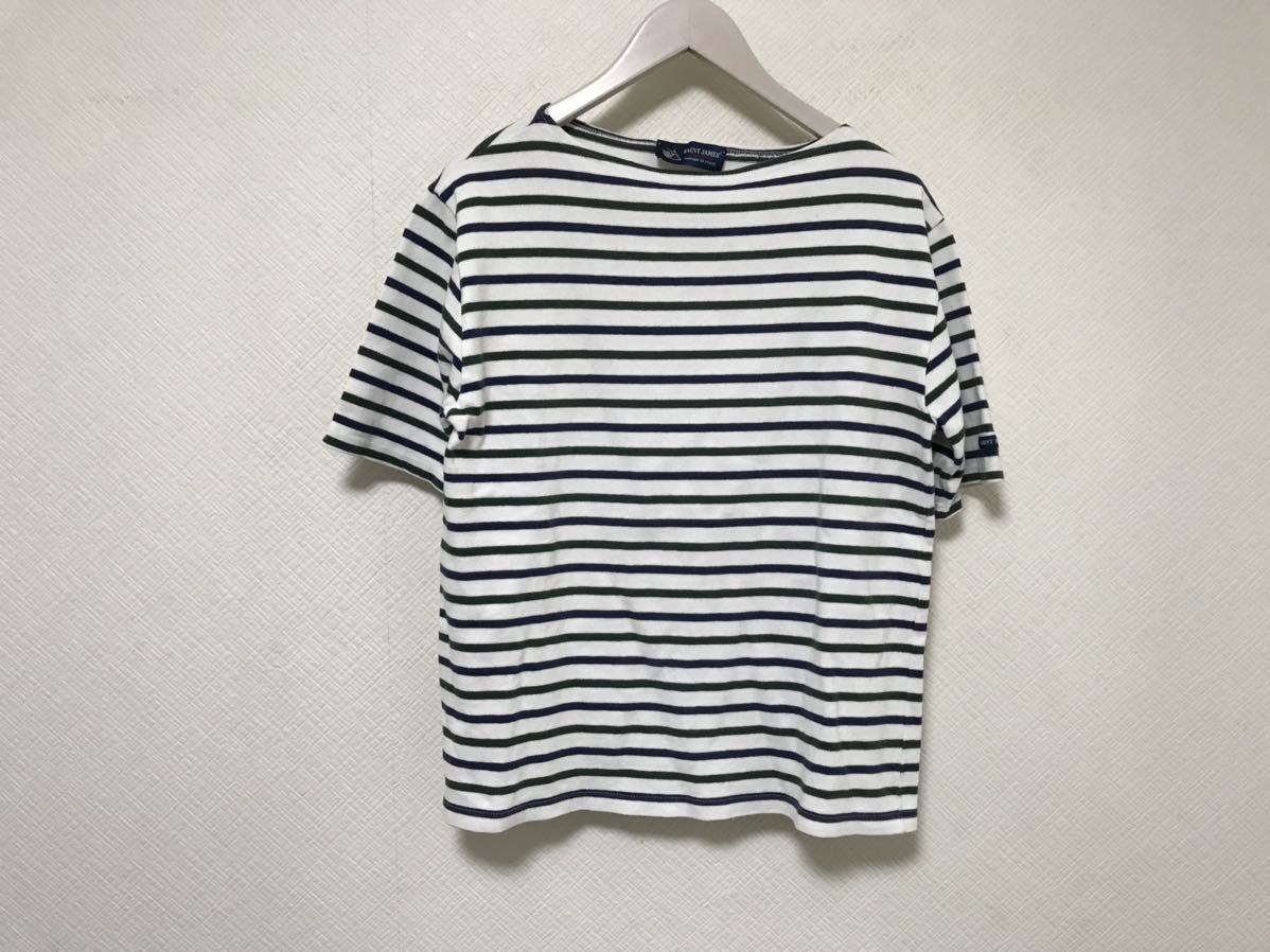 本物セントジェームスSAINTJAMESコットンバスク半袖ボーダーカットソーTシャツメンズMフランス製白拍卖